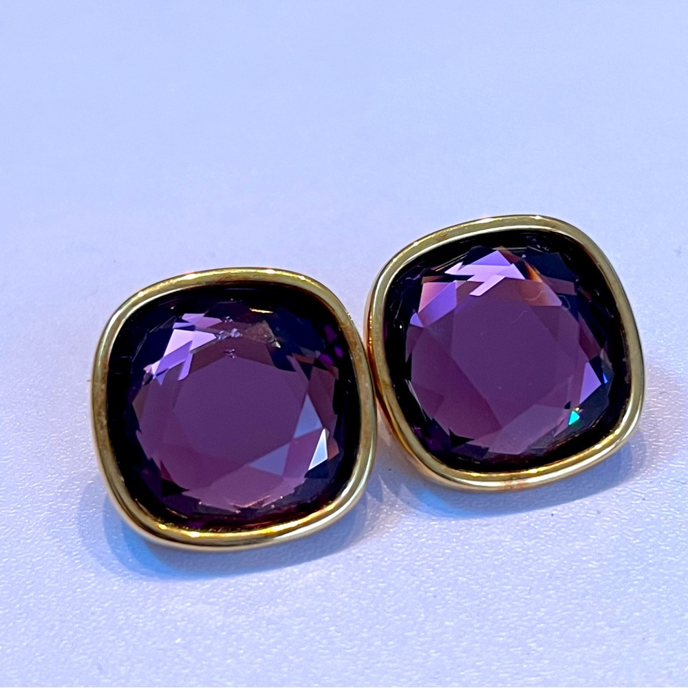 Swarovski Purple Gold tone Pierced Earrings